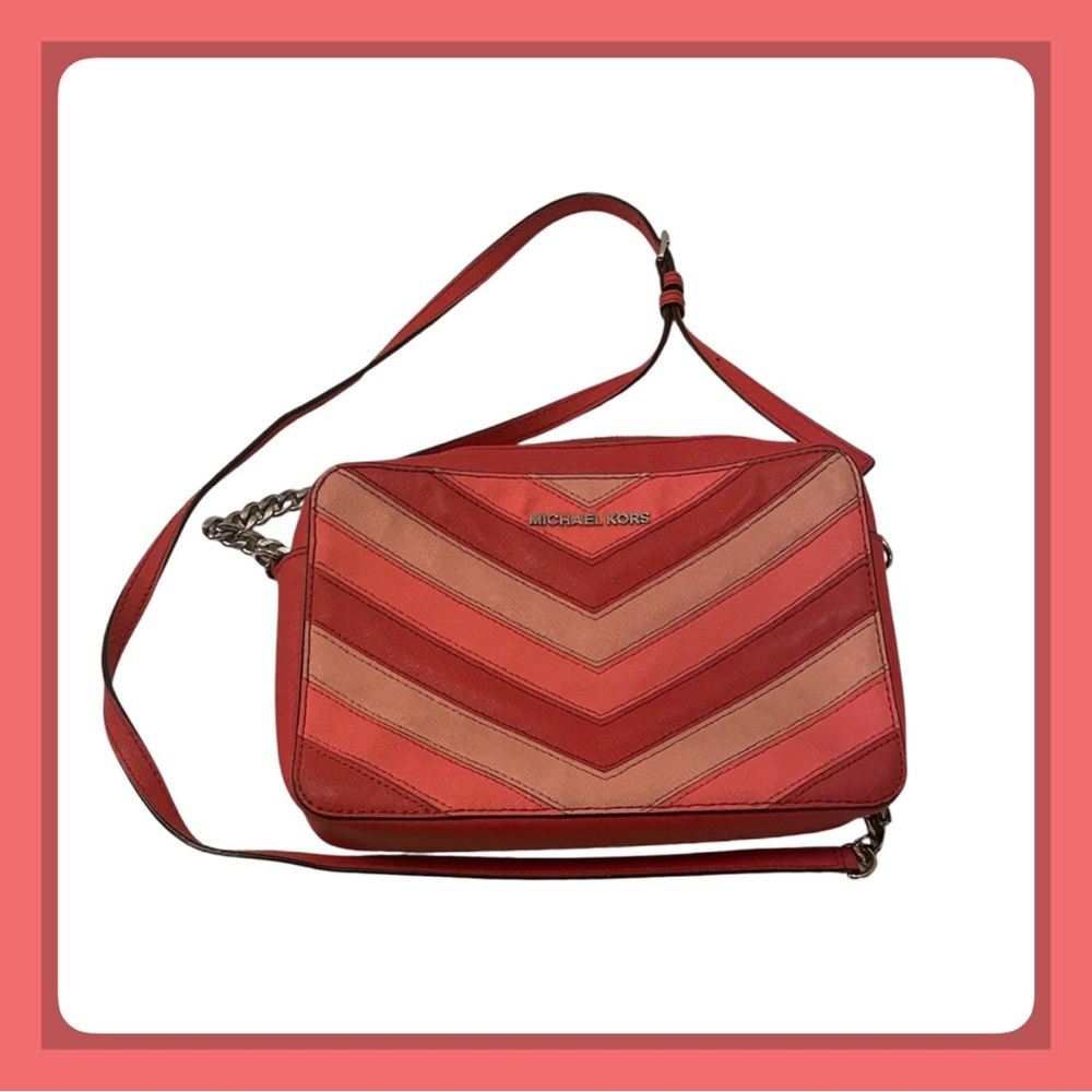 Michael Kors Coral and Light Red Crossbody Bag with‎ Chevron Design